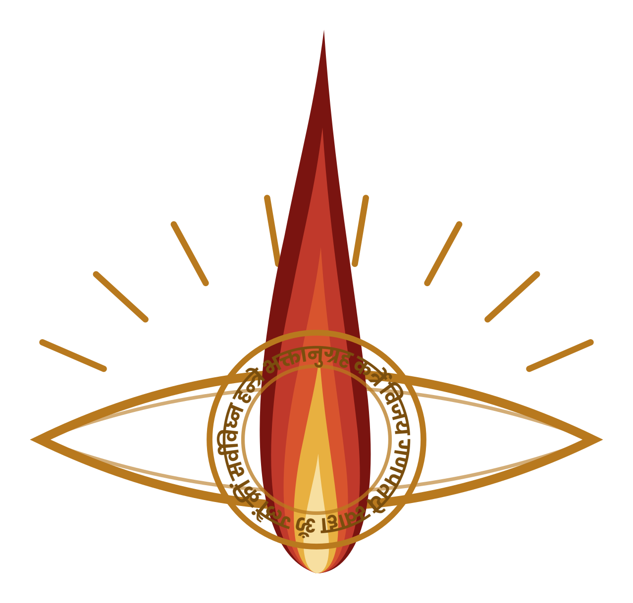 Emblema do Yogabodha Kalyan, o olho que testemunha a chama sobre a roda do mantra